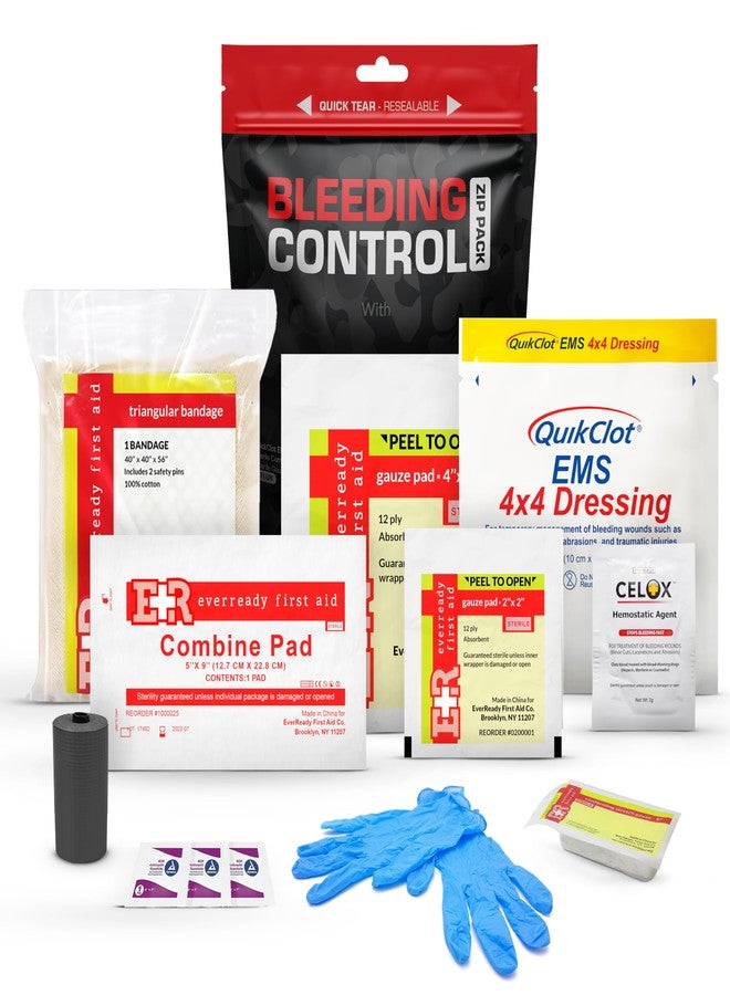 MediTac Bleeding Control Zip Pack with QuikClot, Celox, Gauze Pads, Triangular Bandage, BZK Wipes, Nitrile Gloves, Tape – Trauma First Aid Kit for Emergency Use - Image 1